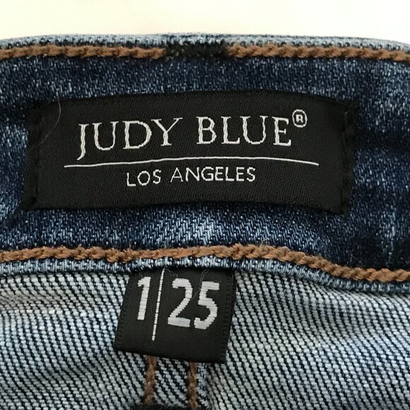 Judy Blue Wide Leg Jean Women 1/25 Blue Button Fly Distressed Mid Rise Stretch - Picture 3 of 14